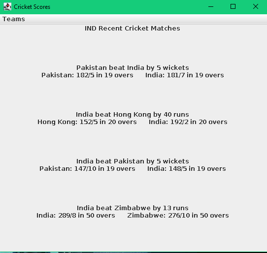 cricket scores screenshot